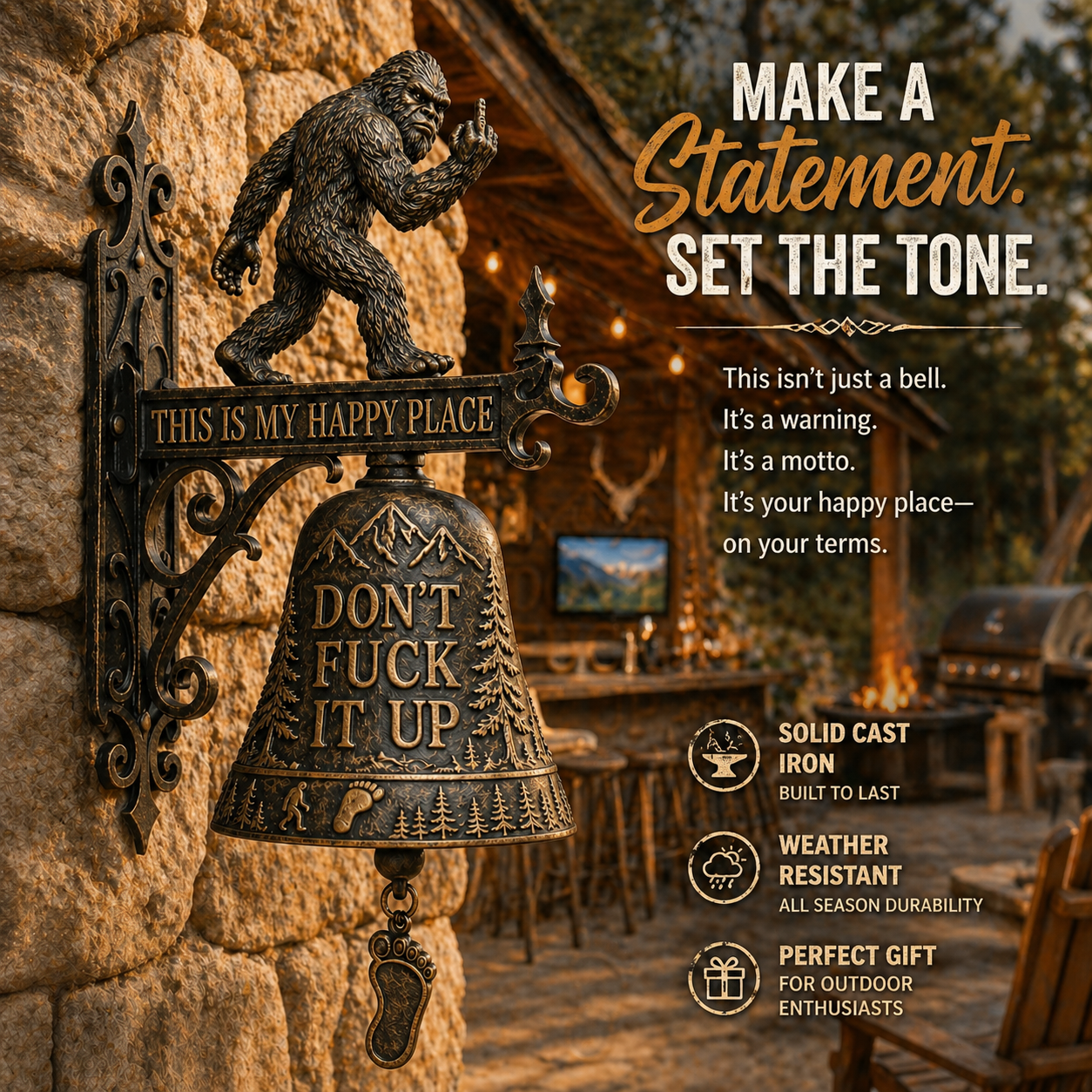 😮🐾Bigfoot Funny Wall Bell – Rustic Sasquatch Doorbell Decor