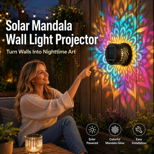 🌀💥Limited Sale Buy 4 Get 2 Free🌞💡Solar Mandala Wall Light Outdoor Garden Fence Projector Lamp Patio Ambient Decor
