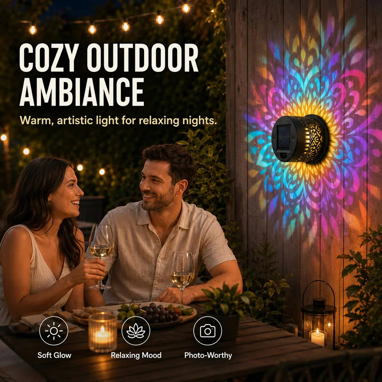 🌀💥Limited Sale Buy 4 Get 2 Free🌞💡Solar Mandala Wall Light Outdoor Garden Fence Projector Lamp Patio Ambient Decor