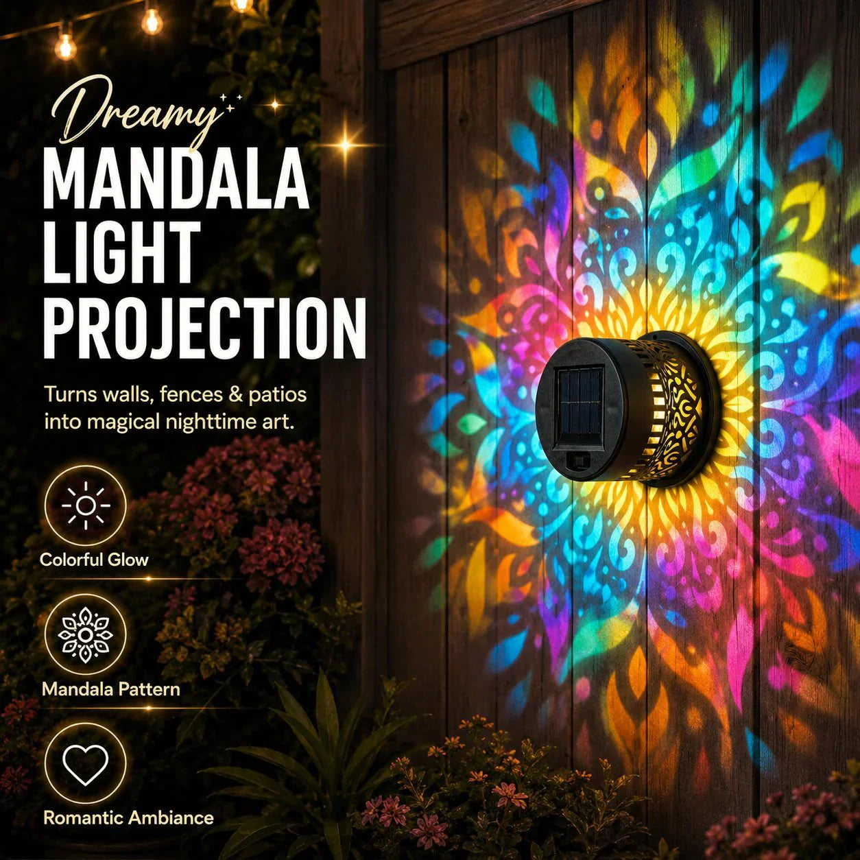 🌀💥Limited Sale Buy 4 Get 2 Free🌞💡Solar Mandala Wall Light Outdoor Garden Fence Projector Lamp Patio Ambient Decor