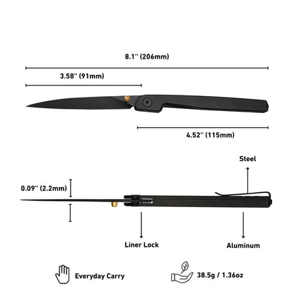 🔥Limited Time Discount 🎉Lanky Liner Lock Front Flipper Knife Black Aluminum Handle