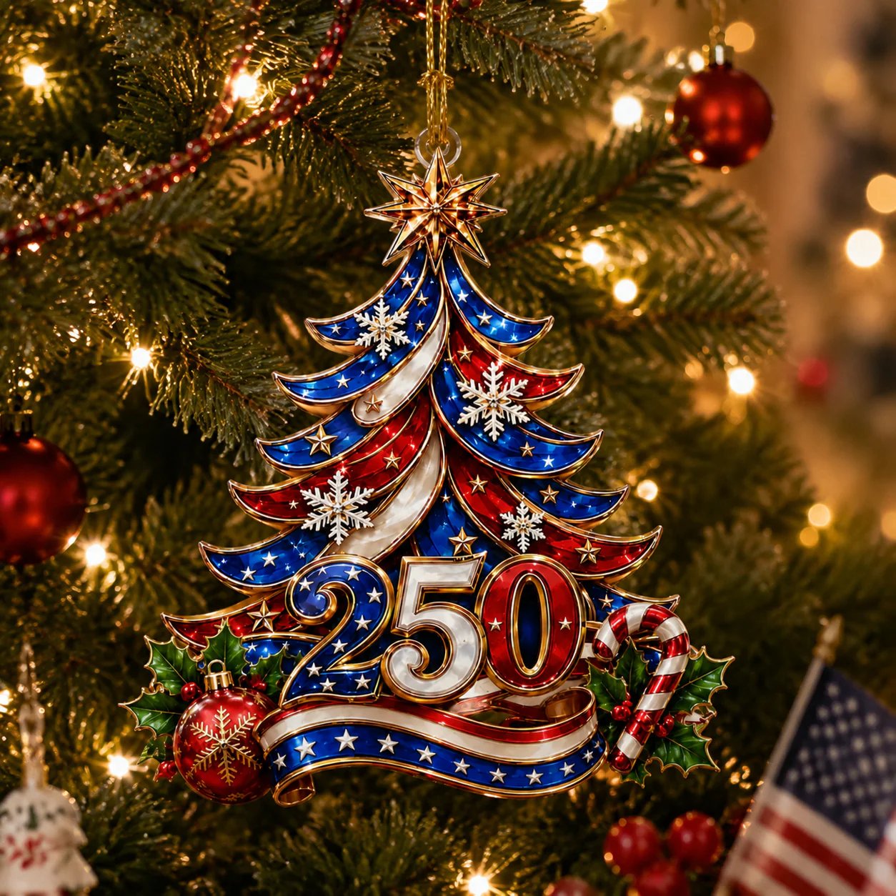 ⏰LIMITED TIME 49% OFF!🔥🎄 US 250th Anniversary Christmas Ornament, 6 Vintage American Flag Styles