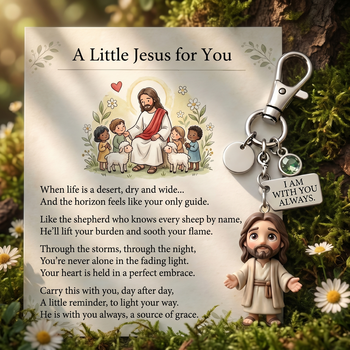 "A Little Jesus for You" - Comforting Pocket Reminder Keychain & Poem Card Gift Set 🌟🙏 - image 3