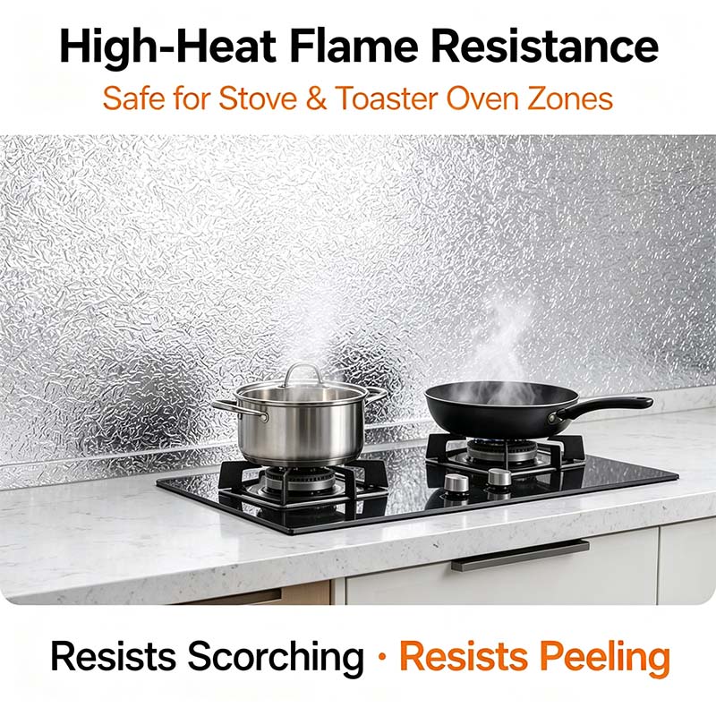 Kitchen Waterproof Oil Proof Aluminum Foil Sticker, Silver Texture Peel🧽 - image 3