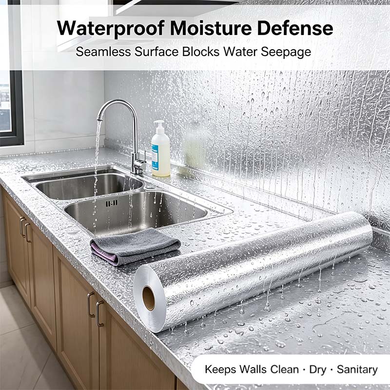Kitchen Waterproof Oil Proof Aluminum Foil Sticker, Silver Texture Peel🧽 - image 6