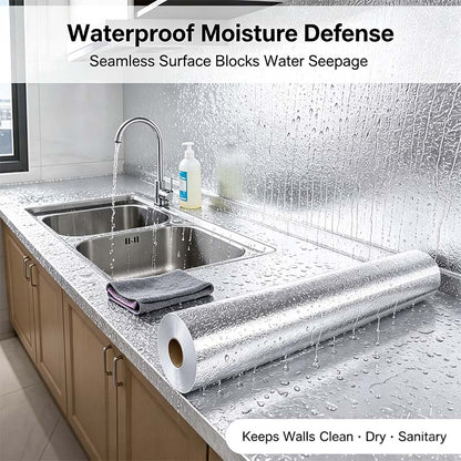Kitchen Waterproof Oil Proof Aluminum Foil Sticker, Silver Texture Peel🧽 - image 6