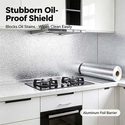 Kitchen Waterproof Oil Proof Aluminum Foil Sticker, Silver Texture Peel🧽 - image 2