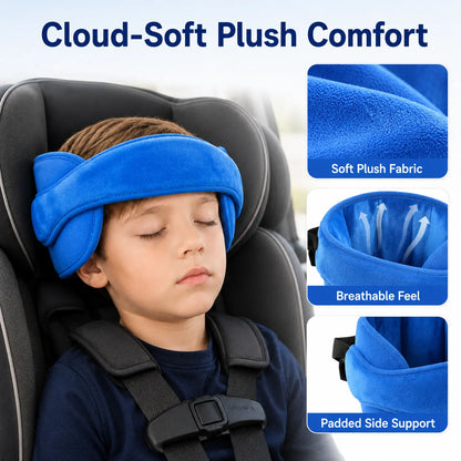 Soft Plush Adjustable Car Seat Head Support Strap with Padded Side Cushions for Kids - image 3