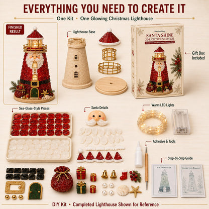 🔥Last 100pcs🔥Beginner-Friendly DIY Lighted Christmas Character Sea Glass-Style Lighthouse Kit Collection | Complete Kit with Sea Glass-Style Pieces, LED Lights & Step-by-Step Guide Included 💕