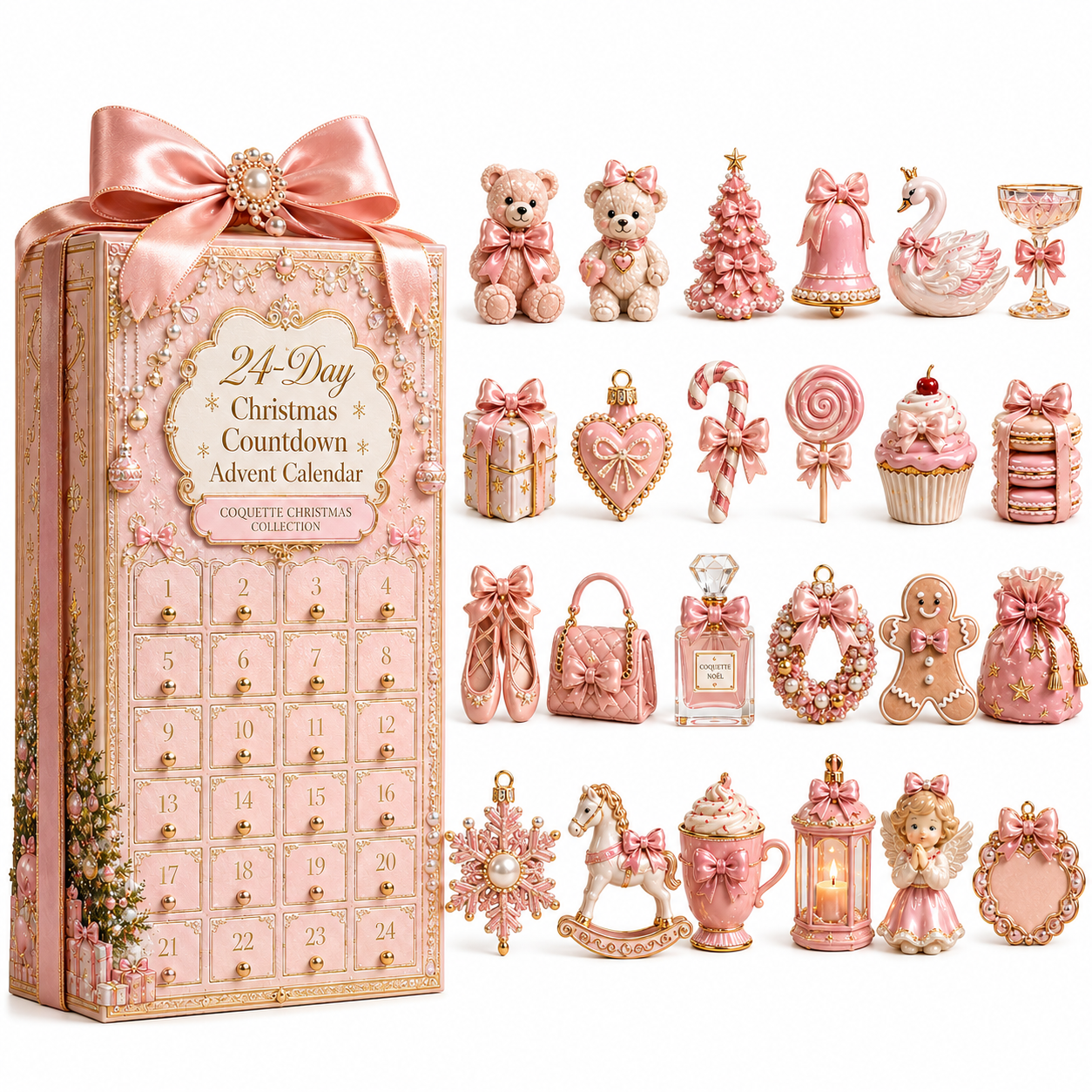✨24-Day Christmas Countdown Advent Calendar – Pink Bow Series