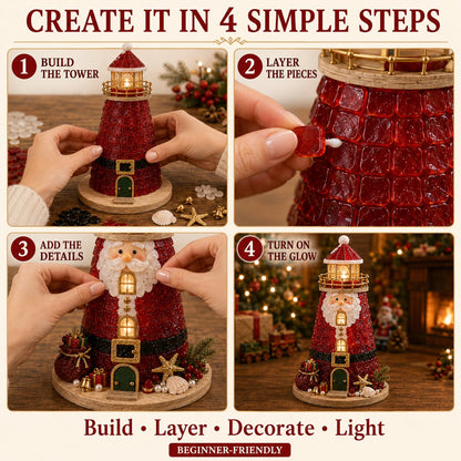 🔥Last 100pcs🔥Beginner-Friendly DIY Lighted Christmas Character Sea Glass-Style Lighthouse Kit Collection | Complete Kit with Sea Glass-Style Pieces, LED Lights & Step-by-Step Guide Included 💕