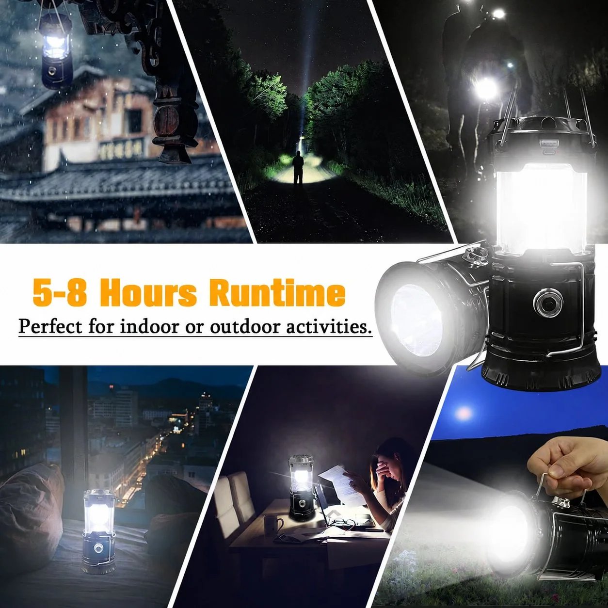 Collapsible Solar Rechargeable LED Camping Lantern & Flashlight
