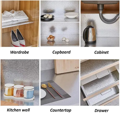 Kitchen Waterproof Oil Proof Aluminum Foil Sticker, Silver Texture Peel🧽 - image 9
