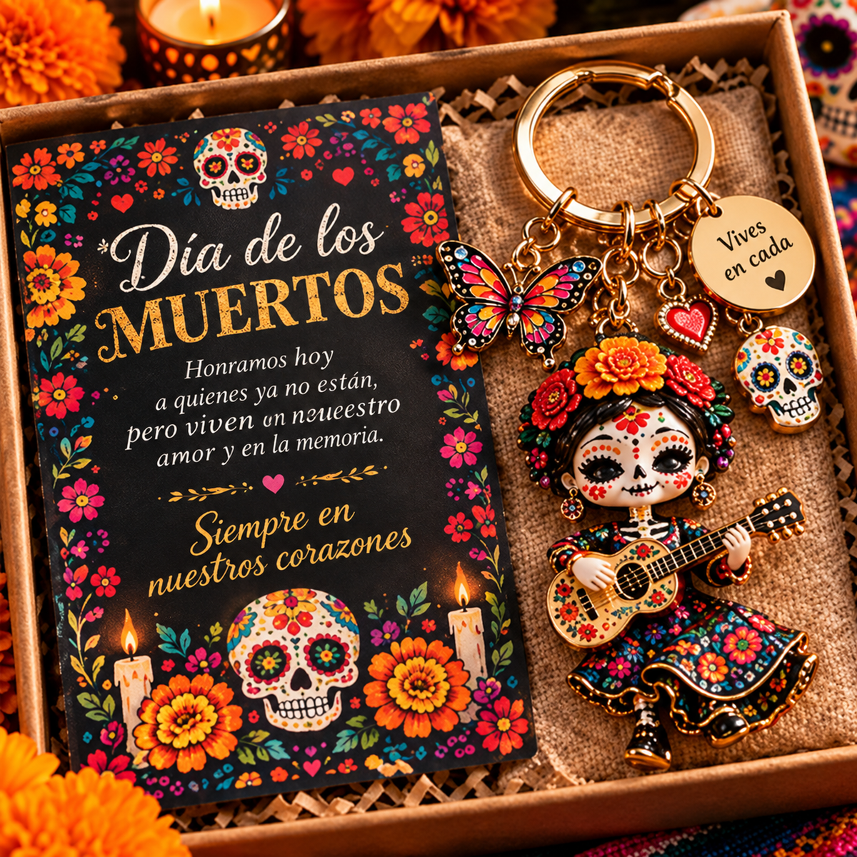 2026 Día de Muertos Keepsake Keychains – 4 Colorful Designs with Remembrance Cards - image 1