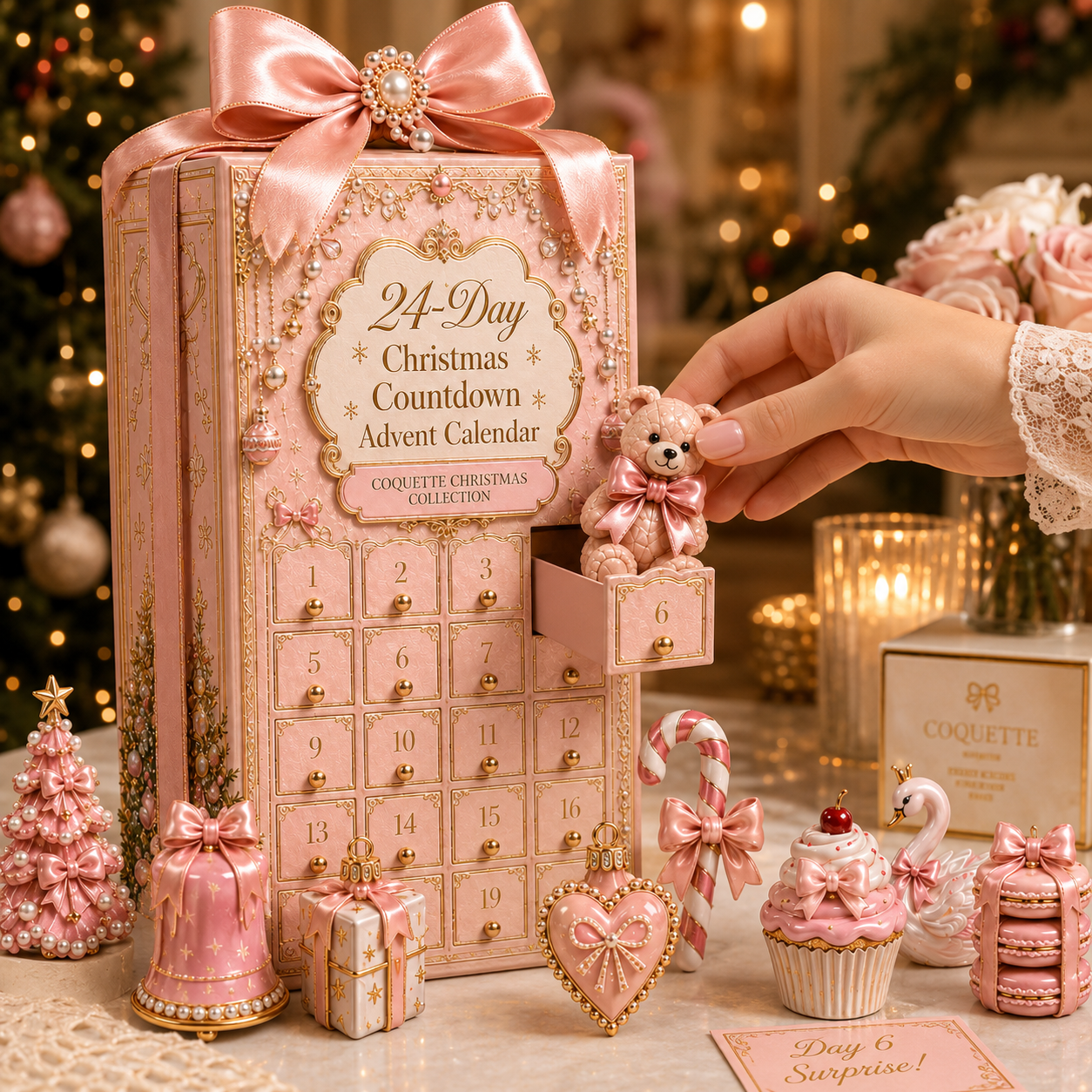 ✨24-Day Christmas Countdown Advent Calendar – Pink Bow Series