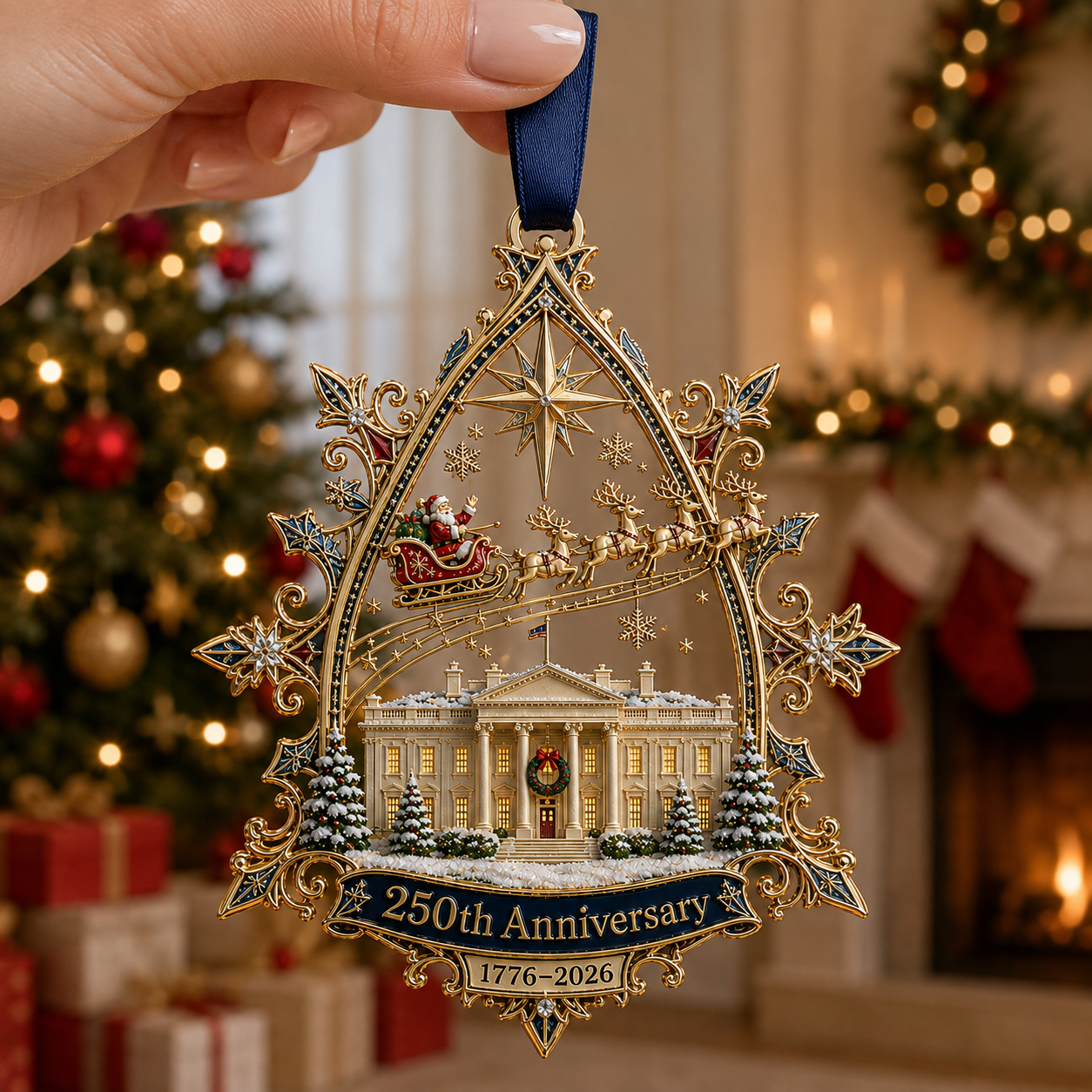 ✨250th Anniversary: Santa Flying Over the White House on a Snowy Night