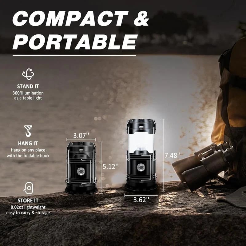 Collapsible Solar Rechargeable LED Camping Lantern & Flashlight