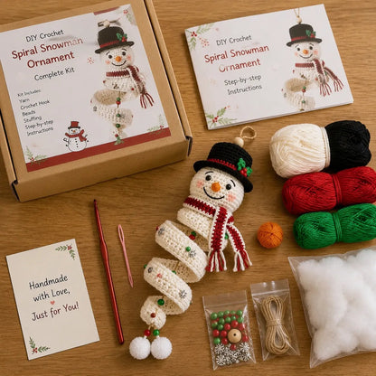 ☃️ Crochet Snowman Spiral Ornament DIY Kit | Complete Beginner-Friendly Set with Soft Yarn, Crochet Hook, Festive Beads, Snowflakes & Step-by-Step Guide 🧶🎄✨ - image 1