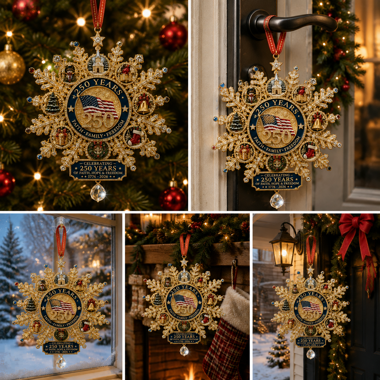 🔥Last 40 pcs✨⏰ Limited anniversary edition✨49% OFF!🔥Patriotic-Themed Limited Edition — Glistening Gold Christmas Commemorative Snowflake Ornament