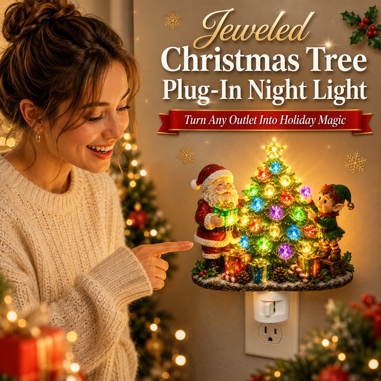 🎄 Jeweled Christmas Tree Plug-In Night Light - image 1