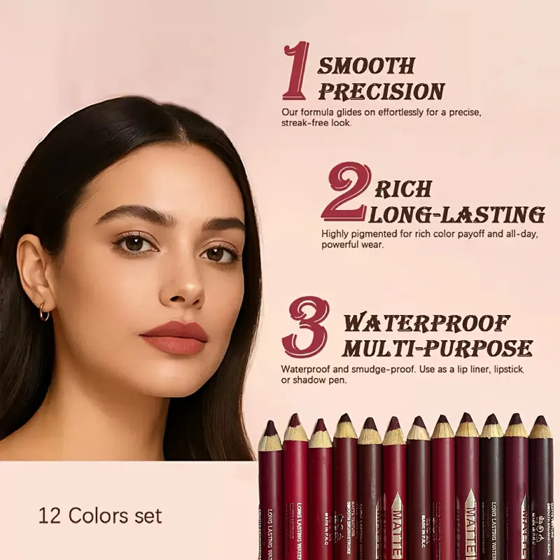 12Pcs Matte Lip Liner With Sharpener Set Waterproof Smudgeproof Precise Contour Lipstick Pens 🖌️ - image 8