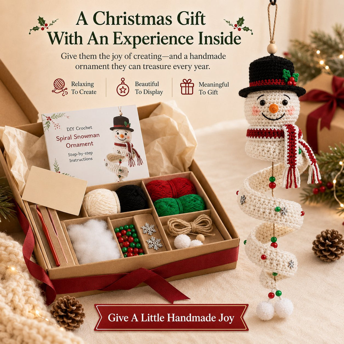 ☃️ Crochet Snowman Spiral Ornament DIY Kit | Complete Beginner-Friendly Set with Soft Yarn, Crochet Hook, Festive Beads, Snowflakes & Step-by-Step Guide 🧶🎄✨ - image 6
