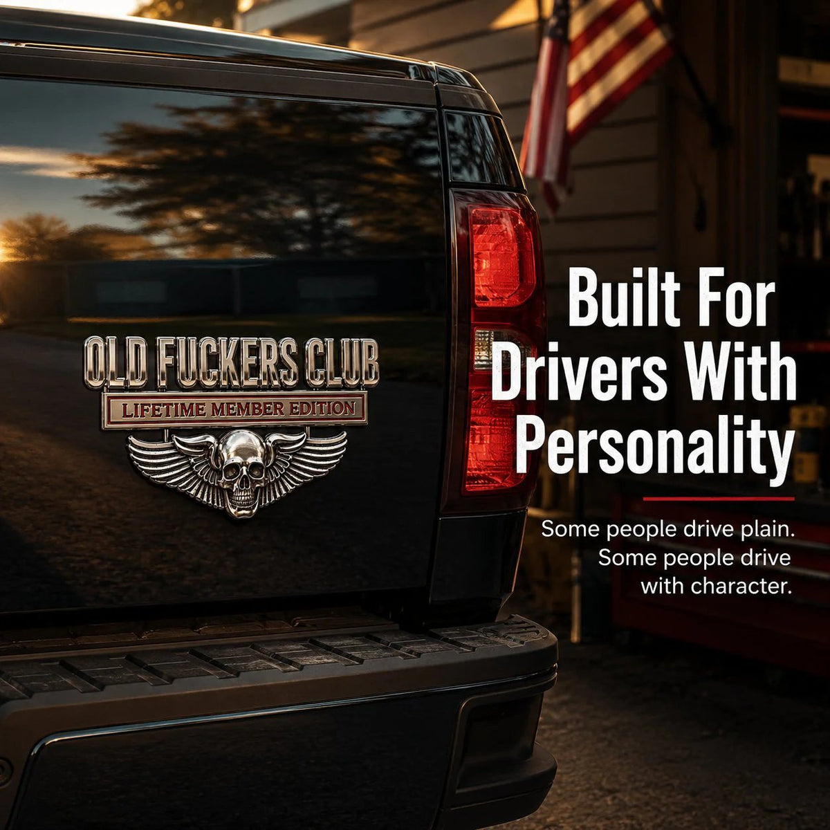 💀 OLD F*CKERS CLUB Metal Car Emblem | Chrome Peel-and-Stick Badge for Trucks, SUVs, Toolboxes & Garages 😎 - image 2