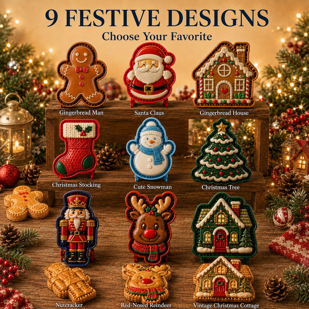⏳ Last Day 50% OFF – 🎄 9-Design Christmas Mini Pie Mold Collection | Reusable Embossed Molds for Shaping Detailed Santa, Snowman, Reindeer, Tree & Holiday Pies 🥧✨