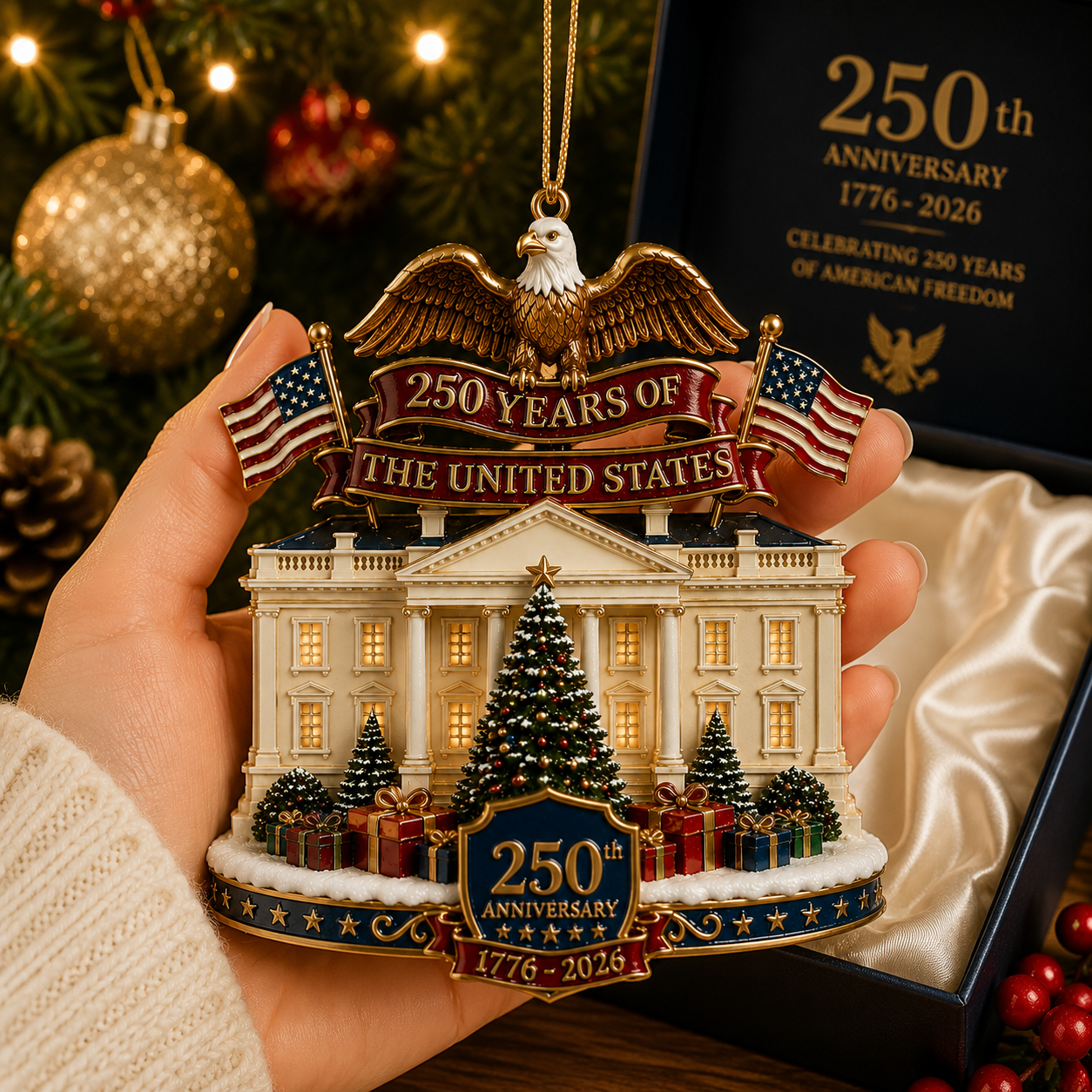 🔥Last 30pcs✨⏰ Limited anniversary edition✨49% OFF!🔥USA 250th Anniversary White House Christmas Ornament