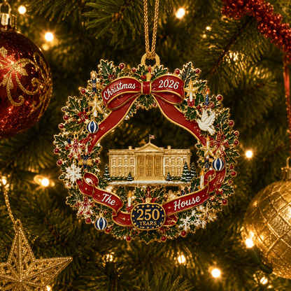 🔥Last 50pcs✨⏰ Limited anniversary edition✨49% OFF! 🔥White House Scene Christmas Wreath Commemorative Ornament