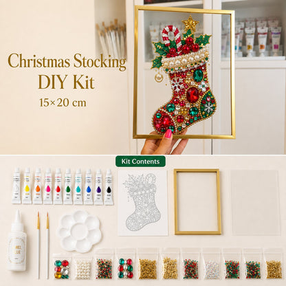 💖🔥 LAST 30pcs 🎄 DIY Jeweled Christmas Tree Art Kit | Colorful Gems, Pearls, Paints & Gold-Tone Floating Display Frame 💎✨