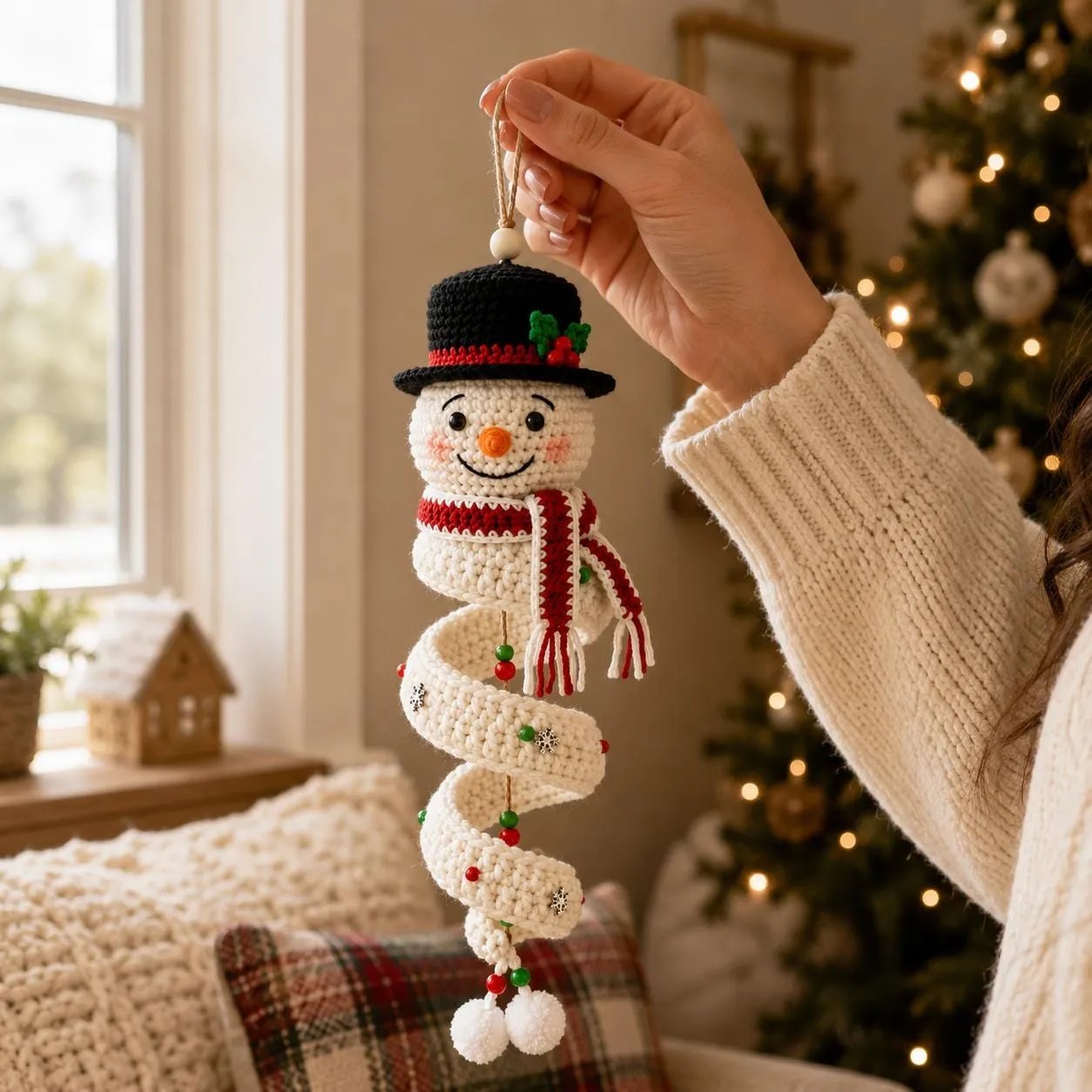 ☃️ Crochet Snowman Spiral Ornament DIY Kit | Complete Beginner-Friendly Set with Soft Yarn, Crochet Hook, Festive Beads, Snowflakes & Step-by-Step Guide 🧶🎄✨ - image 9