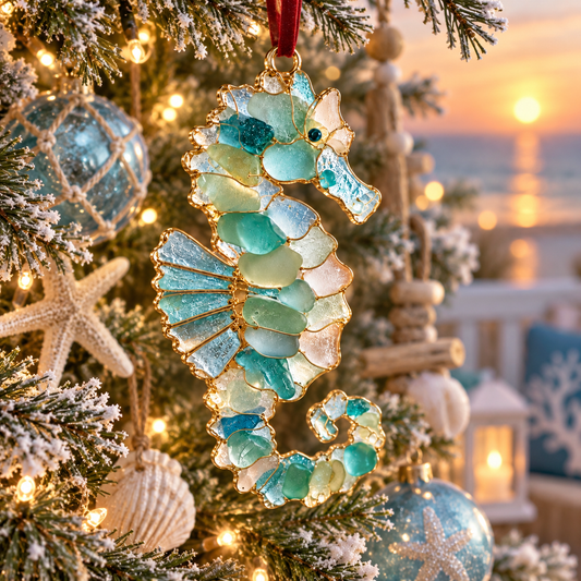 2026 Ocean Christmas Series Sea Glass Ornament Collection – Seahorse, Octopus, Jellyfish, Shark, Sea Turtle & Whale Coastal Holiday Keepsakes - image 1