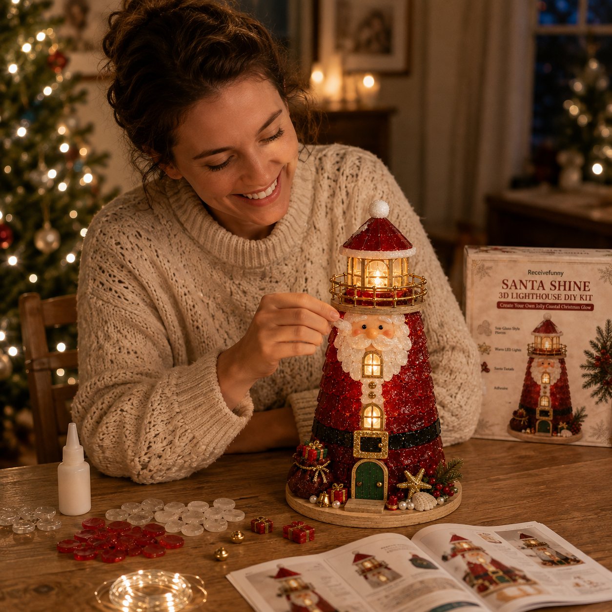 🔥Last 100pcs🔥Beginner-Friendly DIY Lighted Christmas Character Sea Glass-Style Lighthouse Kit Collection | Complete Kit with Sea Glass-Style Pieces, LED Lights & Step-by-Step Guide Included 💕