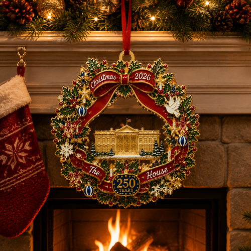 🔥Last 50pcs✨⏰ Limited anniversary edition✨49% OFF! 🔥White House Scene Christmas Wreath Commemorative Ornament