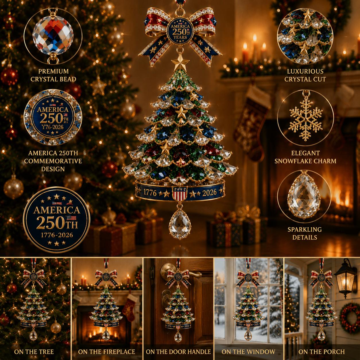 ✨ Limited anniversary edition✨⏰49% OFF!🔥America 250th Anniversary Crystal Christmas Tree Ornament