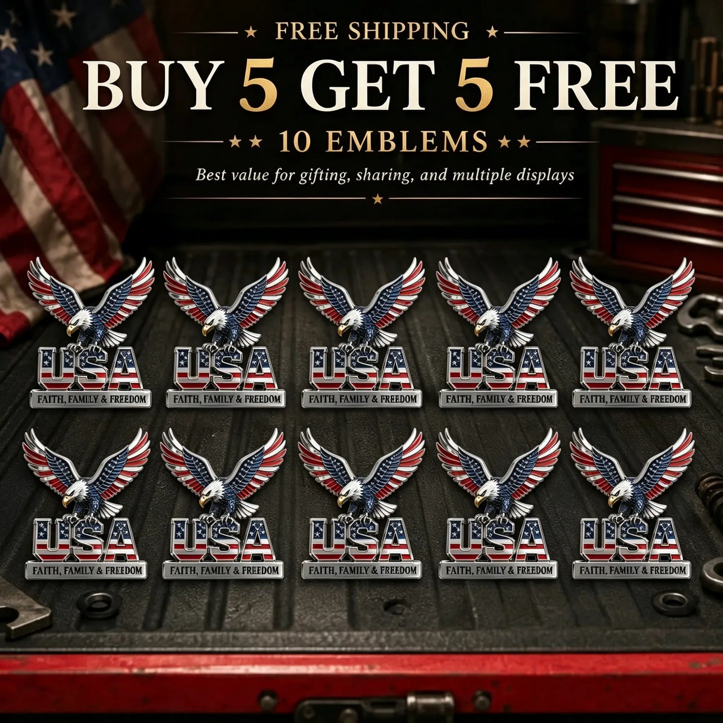 ★USA Faith, Family & Freedom★ Metal Emblem