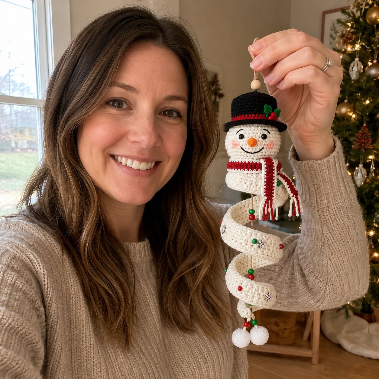 ☃️ Crochet Snowman Spiral Ornament DIY Kit | Complete Beginner-Friendly Set with Soft Yarn, Crochet Hook, Festive Beads, Snowflakes & Step-by-Step Guide 🧶🎄✨ - image 21