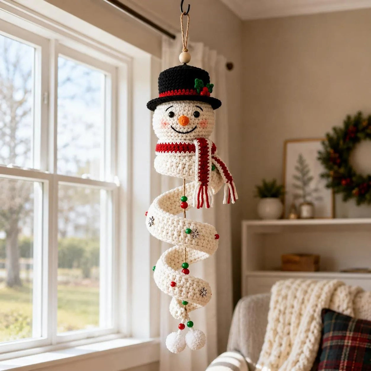 ☃️ Crochet Snowman Spiral Ornament DIY Kit | Complete Beginner-Friendly Set with Soft Yarn, Crochet Hook, Festive Beads, Snowflakes & Step-by-Step Guide 🧶🎄✨ - image 8