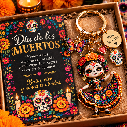 2026 Día de Muertos Keepsake Keychains – 4 Colorful Designs with Remembrance Cards - image 2