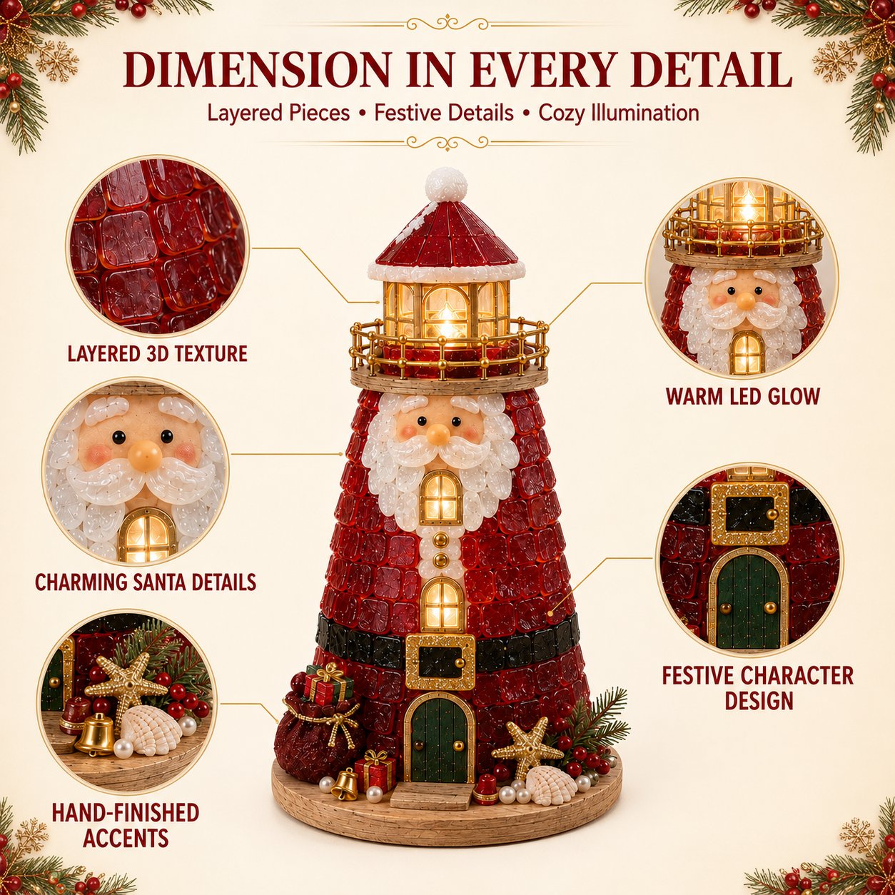 🔥Last 100pcs🔥Beginner-Friendly DIY Lighted Christmas Character Sea Glass-Style Lighthouse Kit Collection | Complete Kit with Sea Glass-Style Pieces, LED Lights & Step-by-Step Guide Included 💕