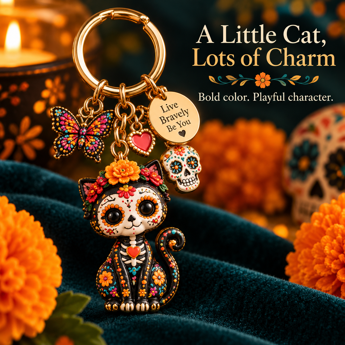 2026 Día de Muertos Keepsake Keychains – 4 Colorful Designs with Remembrance Cards - image 12