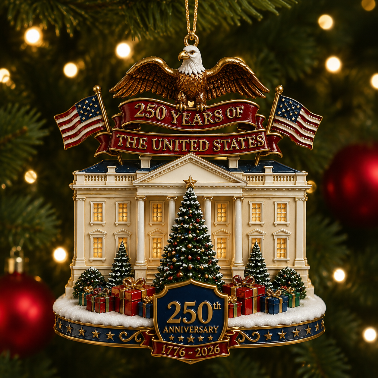 🔥Last 30pcs✨⏰ Limited anniversary edition✨49% OFF!🔥USA 250th Anniversary White House Christmas Ornament