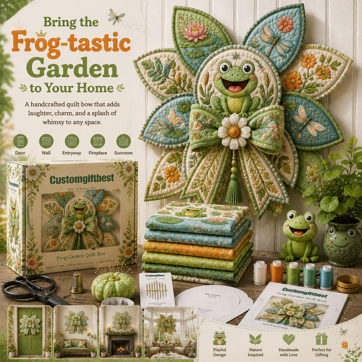 Garden Quilt Bow DIY Sewing Kit – Handmade Floral Wall & Door Decor Kit