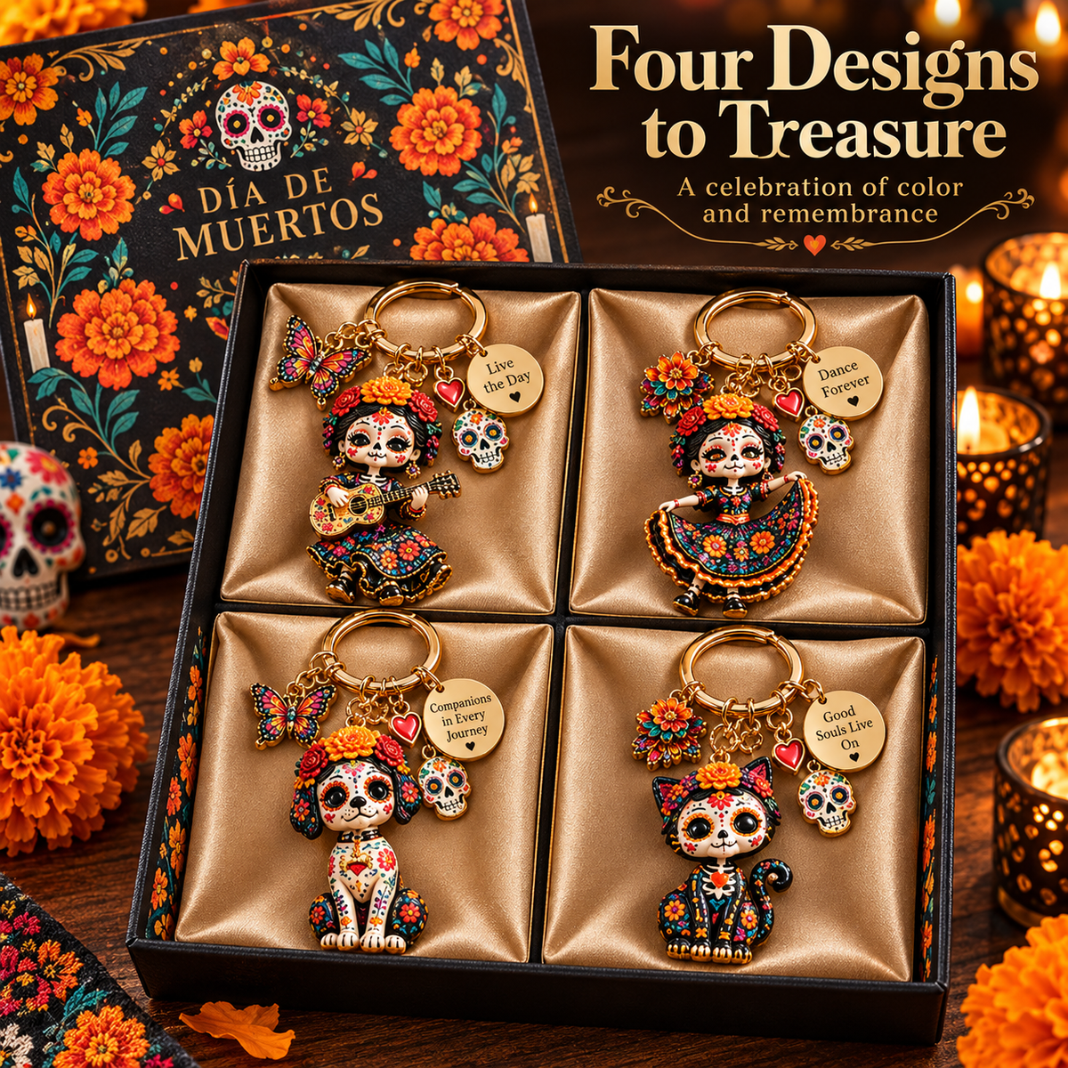 2026 Día de Muertos Keepsake Keychains – 4 Colorful Designs with Remembrance Cards - image 13