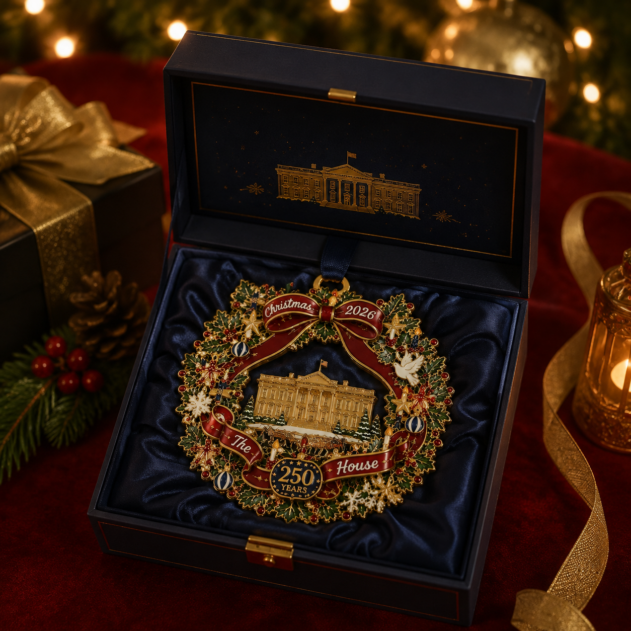 🔥Last 50pcs✨⏰ Limited anniversary edition✨49% OFF! 🔥White House Scene Christmas Wreath Commemorative Ornament
