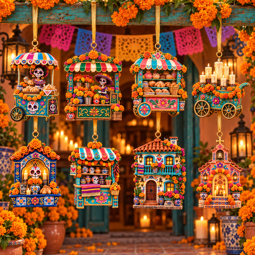 2026 Día de Muertos Village Ornaments – Miniature Market & Marigold Keepsake Collection - image 1
