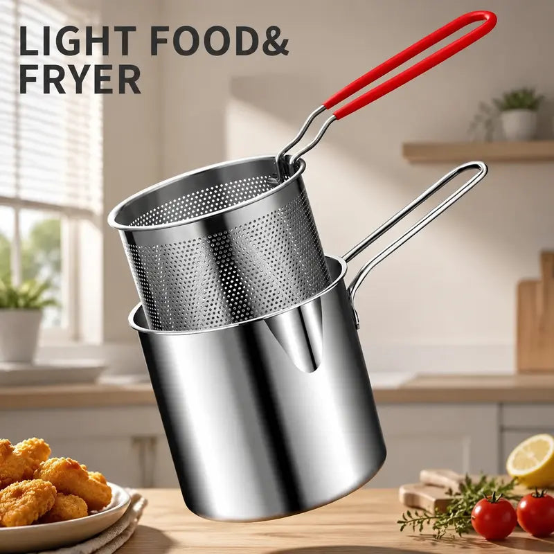 Stainless Steel Deep Fryer Set - 1-Person Mini Pot with Fry Pot, Filter Basket & Food Clip 🍳 - image 9