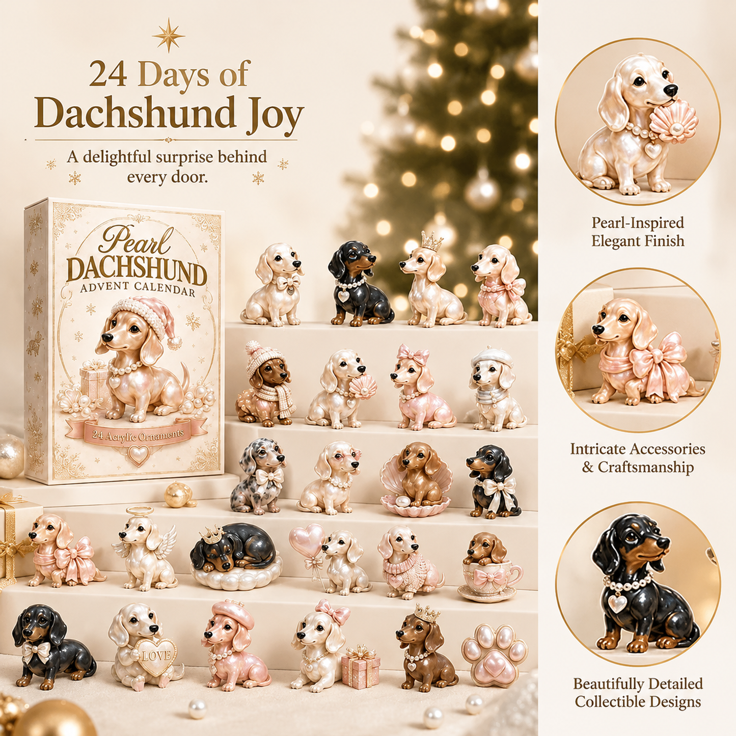 🔥Last 100pcs🔥2026 Pearl Dachshund Christmas Advent Calendar | 24-Day Dog-Themed Collectible Decor Gift Box