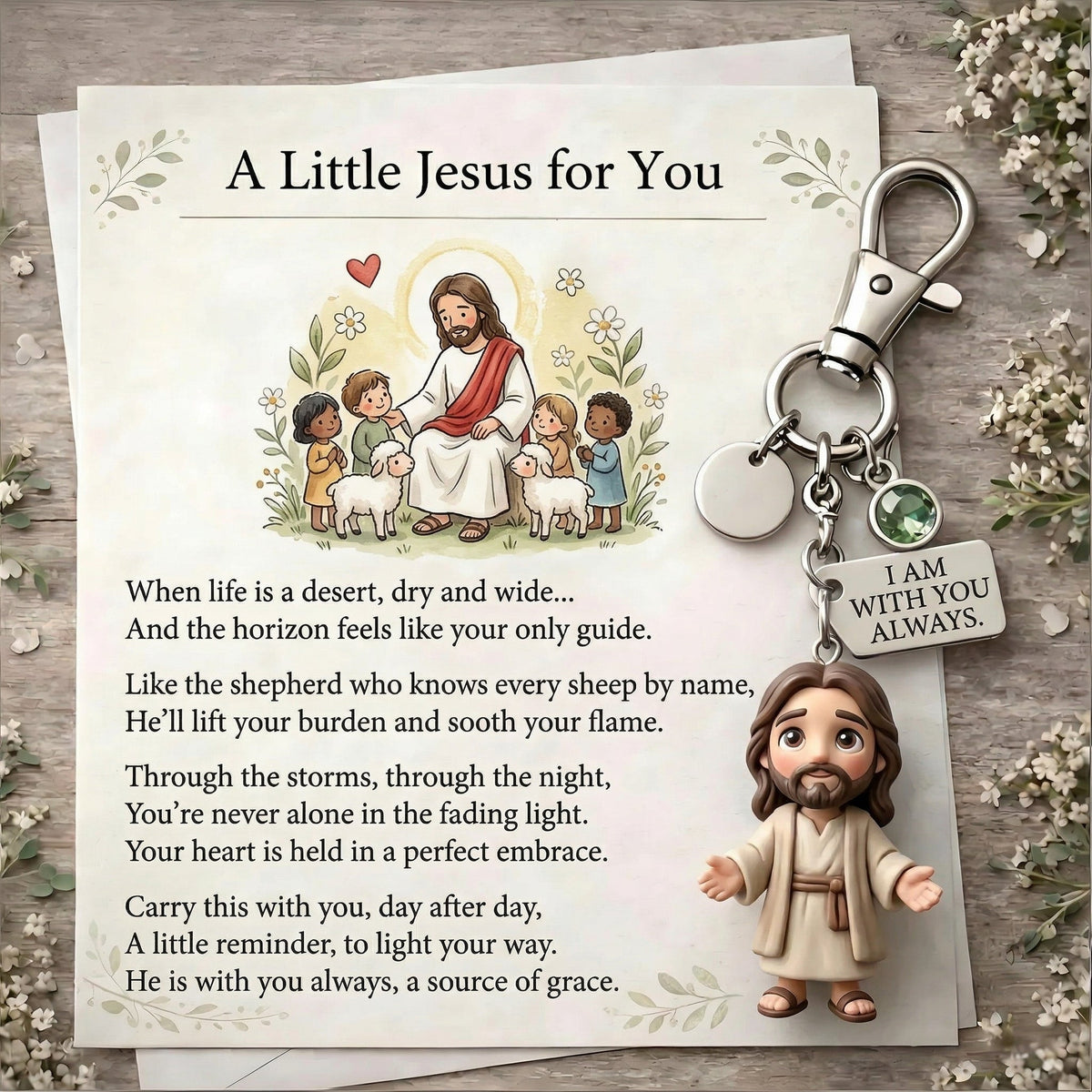 "A Little Jesus for You" - Comforting Pocket Reminder Keychain & Poem Card Gift Set 🌟🙏 - image 1